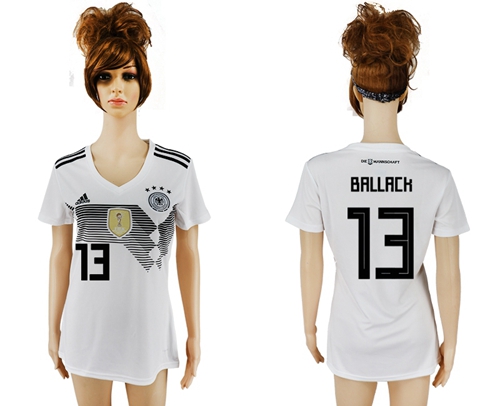 Women's Germany #13 Ballack White Home Soccer Country Jersey
